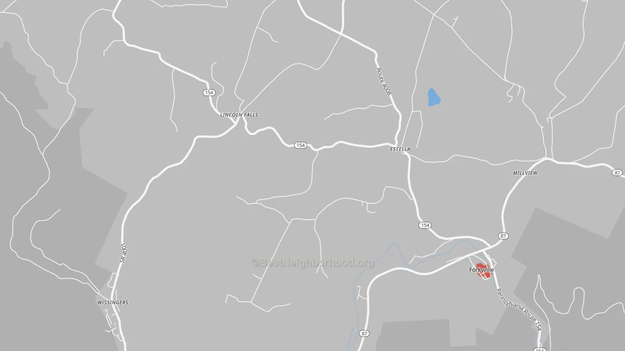 Walk Grade map of Estella, PA, walkable areas in green and car-dependent areas in red