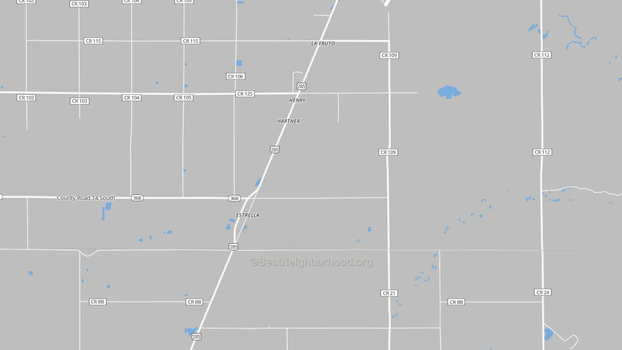 Walk Grade map of Estrella, CO, walkable areas in green and car-dependent areas in red