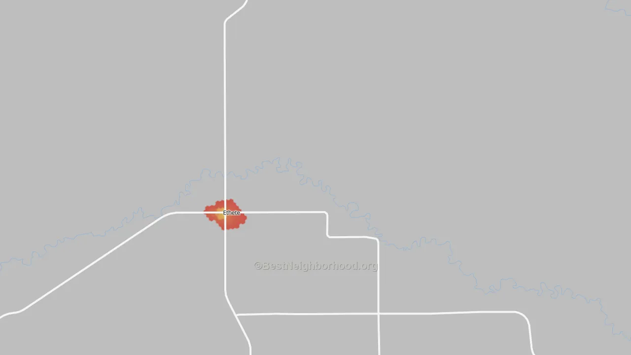 Walk Grade map of Ethete, WY, walkable areas in green and car-dependent areas in red