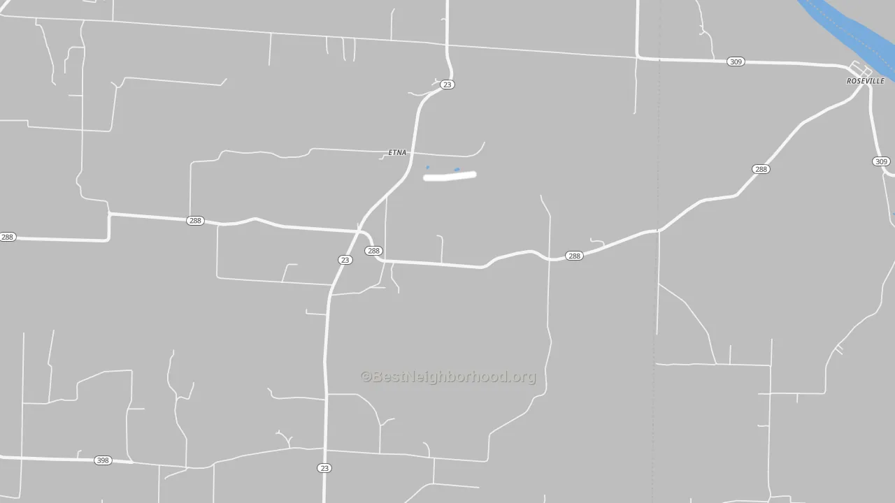 Walk Grade map of Etna, AR, walkable areas in green and car-dependent areas in red