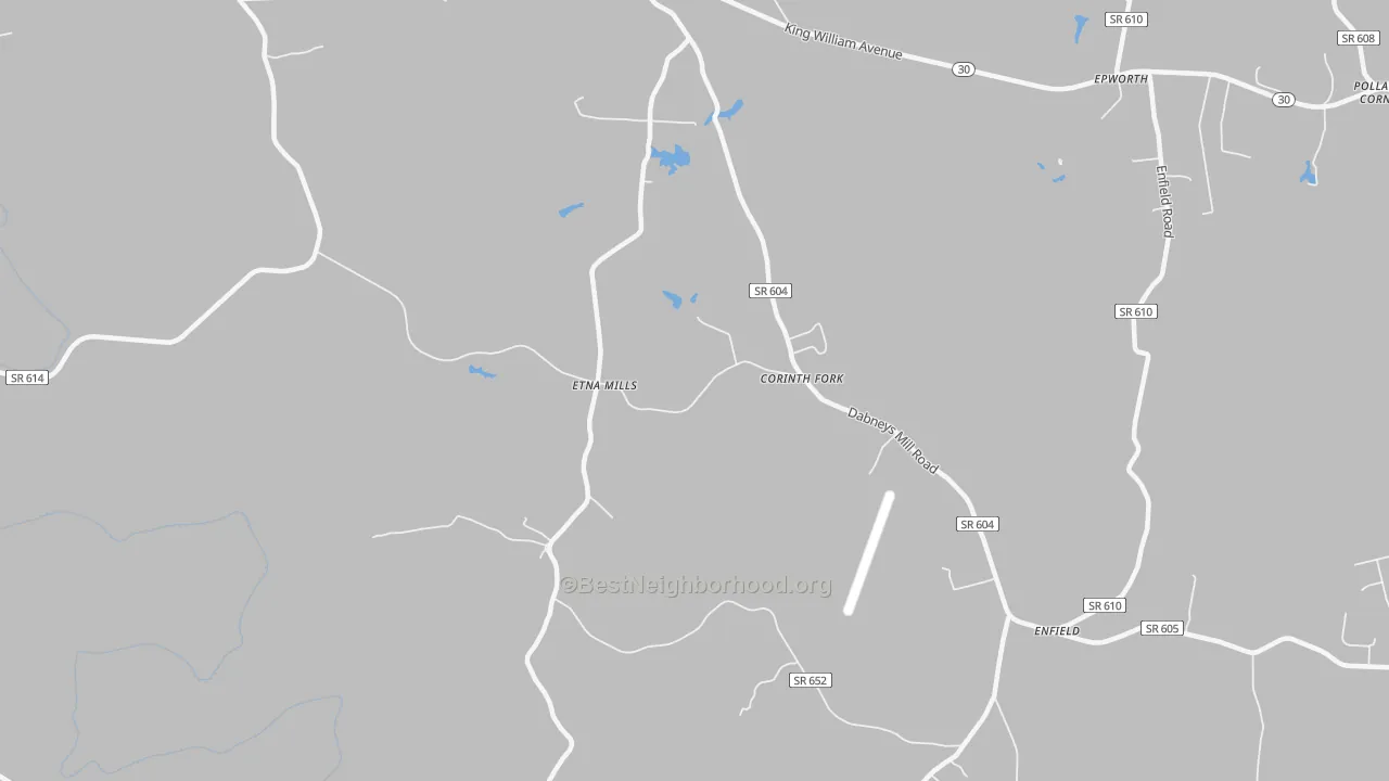 Walk Grade map of Etna Mills, VA, walkable areas in green and car-dependent areas in red