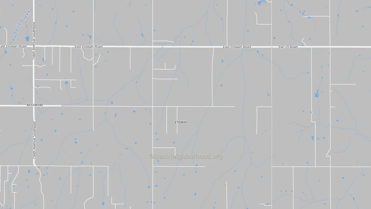Walk Grade map of Etowah, OK, walkable areas in green and car-dependent areas in red