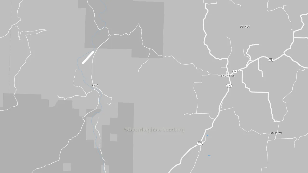 Walk Grade map of Eula, AR, walkable areas in green and car-dependent areas in red