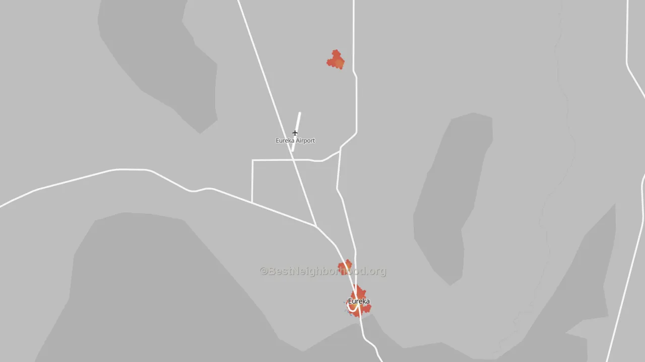 Walk Grade map of Eureka, NV, walkable areas in green and car-dependent areas in red