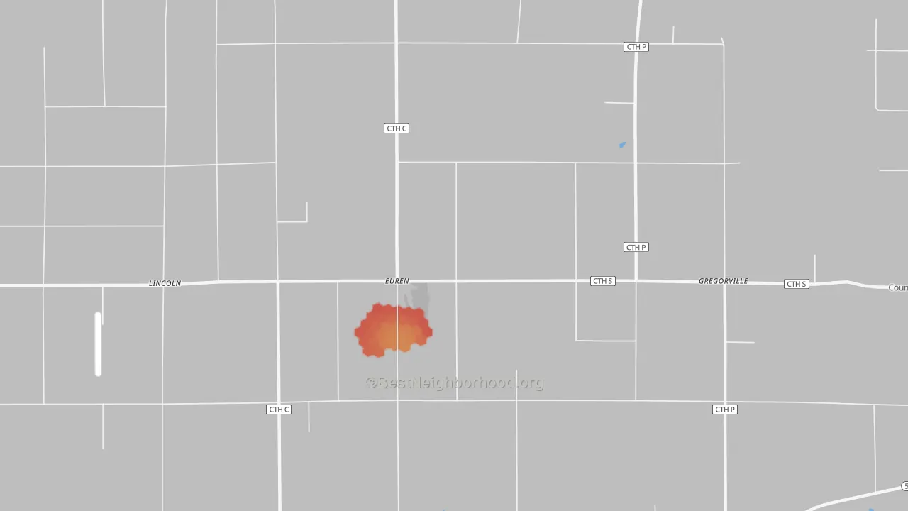 Walk Grade map of Euren, WI, walkable areas in green and car-dependent areas in red