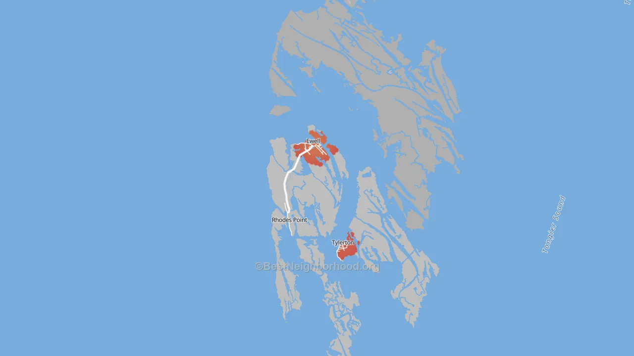 Walk Grade map of Ewell, MD, walkable areas in green and car-dependent areas in red