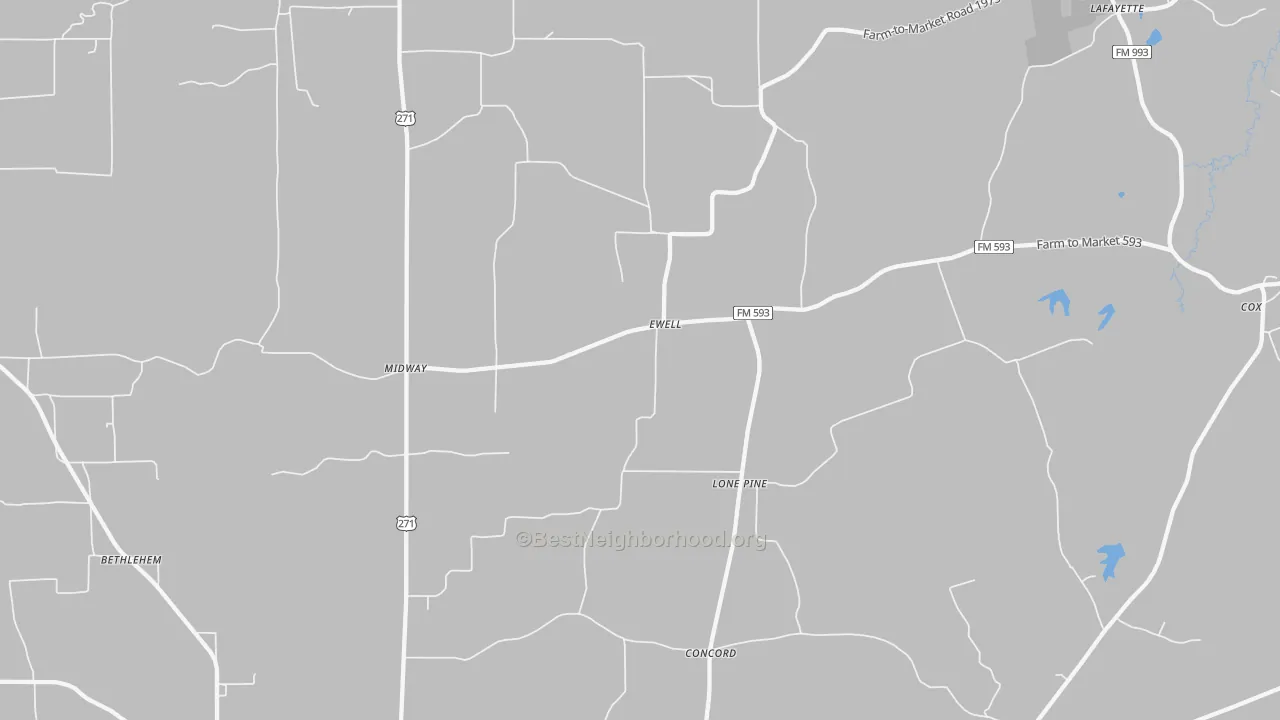 Walk Grade map of Ewell, TX, walkable areas in green and car-dependent areas in red