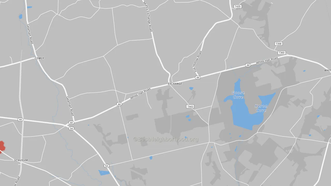 Walk Grade map of Exchange, PA, walkable areas in green and car-dependent areas in red