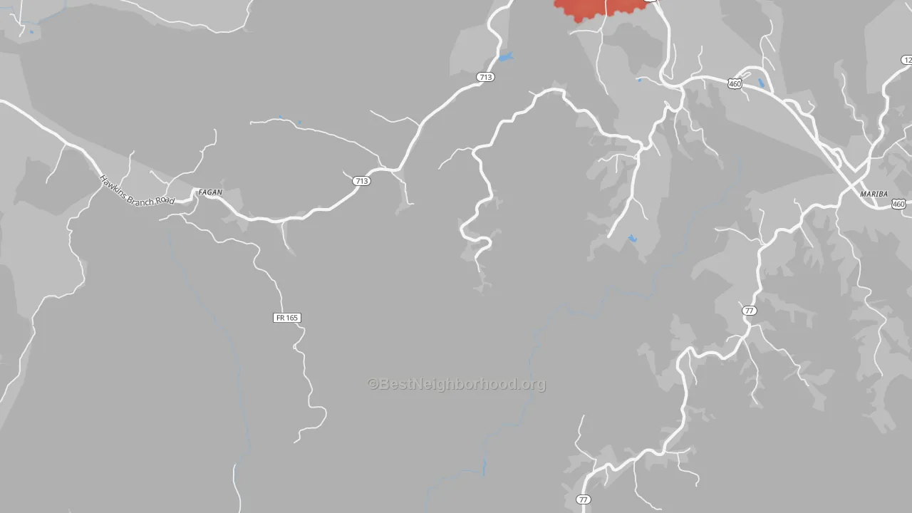 Walk Grade map of Fagan, KY, walkable areas in green and car-dependent areas in red