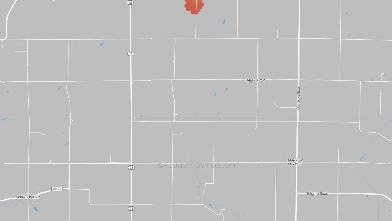 Walk Grade map of Fair Haven, IL, walkable areas in green and car-dependent areas in red