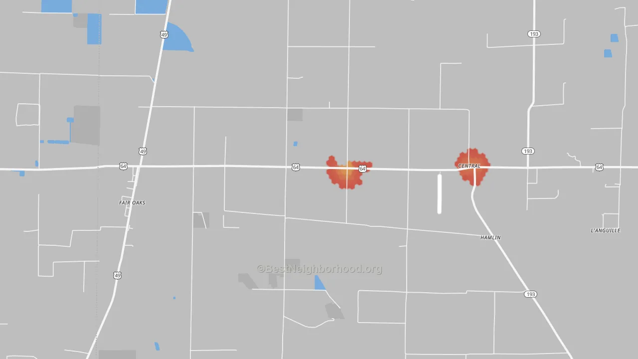 Walk Grade map of Fair Oaks, AR, walkable areas in green and car-dependent areas in red