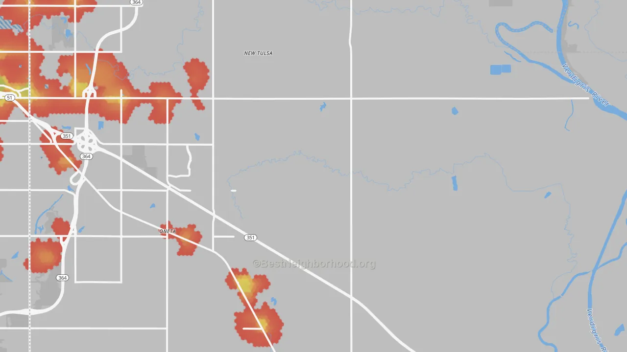 Walk Grade map of Fair Oaks, OK, walkable areas in green and car-dependent areas in red