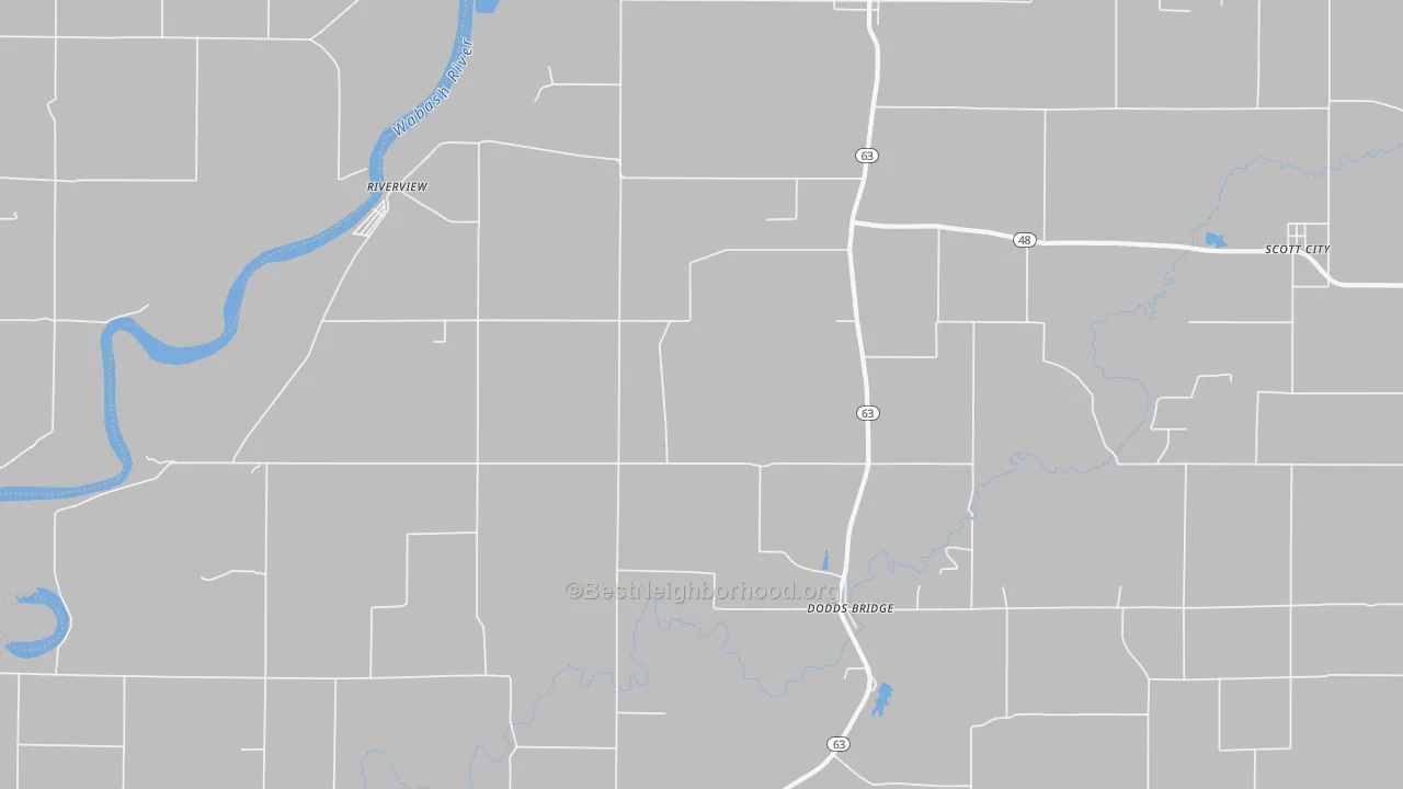 Walk Grade map of Fairbanks, IN, walkable areas in green and car-dependent areas in red