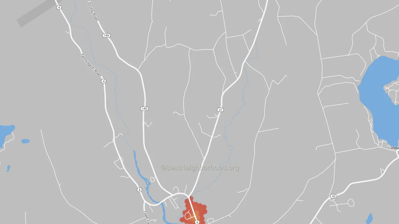 Walk Grade map of Fairbanks, ME, walkable areas in green and car-dependent areas in red