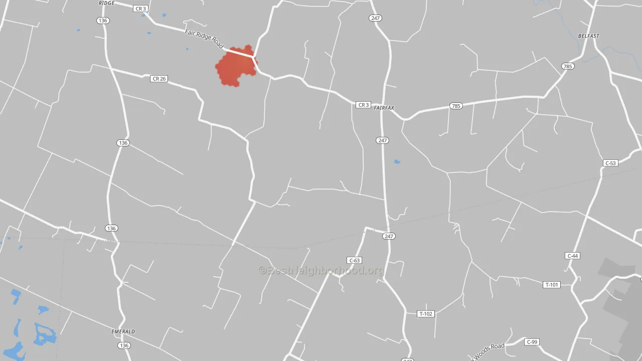 Walk Grade map of Fairfax, OH, walkable areas in green and car-dependent areas in red