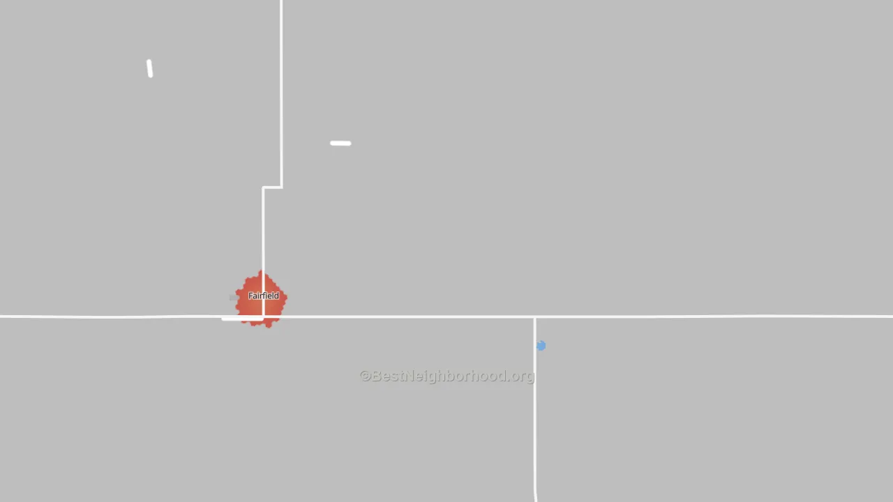 Walk Grade map of Fairfield, ID, walkable areas in green and car-dependent areas in red
