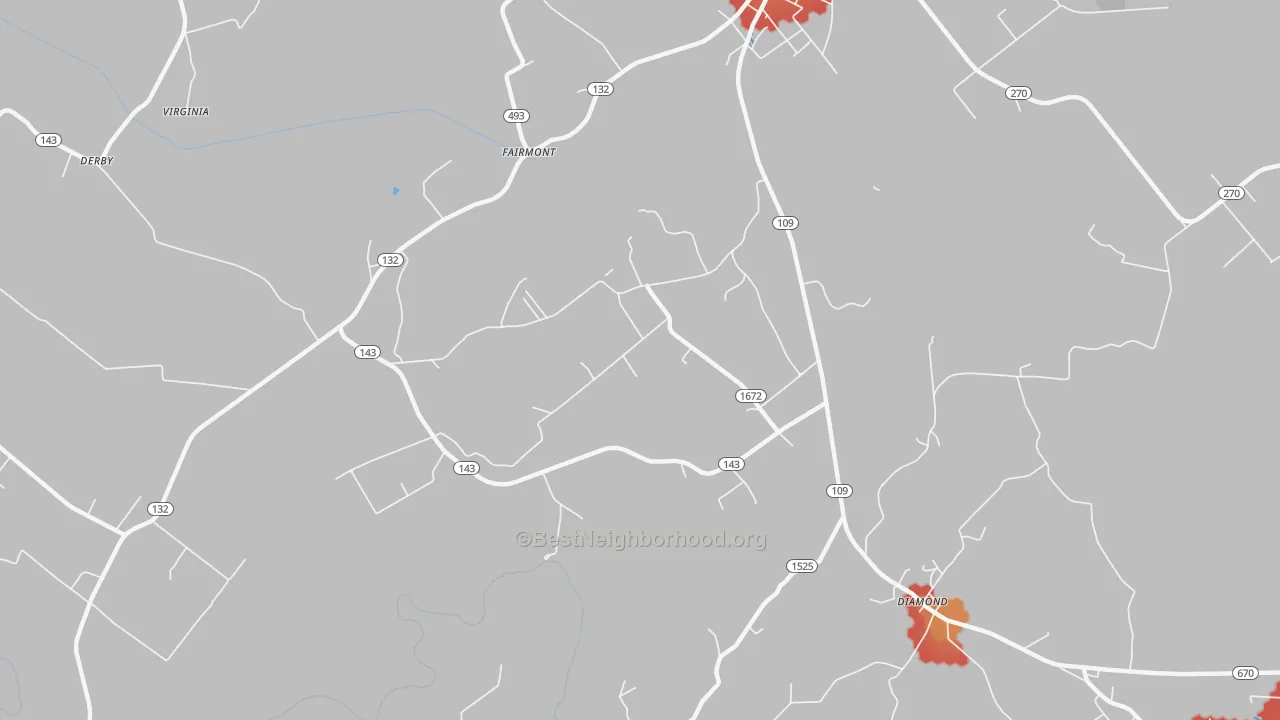 Walk Grade map of Fairmont, KY, walkable areas in green and car-dependent areas in red