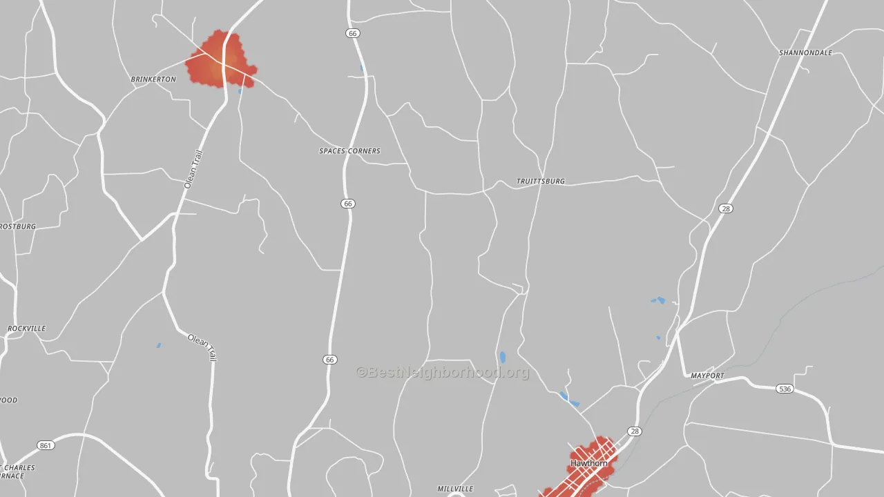 Walk Grade map of Fairmount City, PA, walkable areas in green and car-dependent areas in red