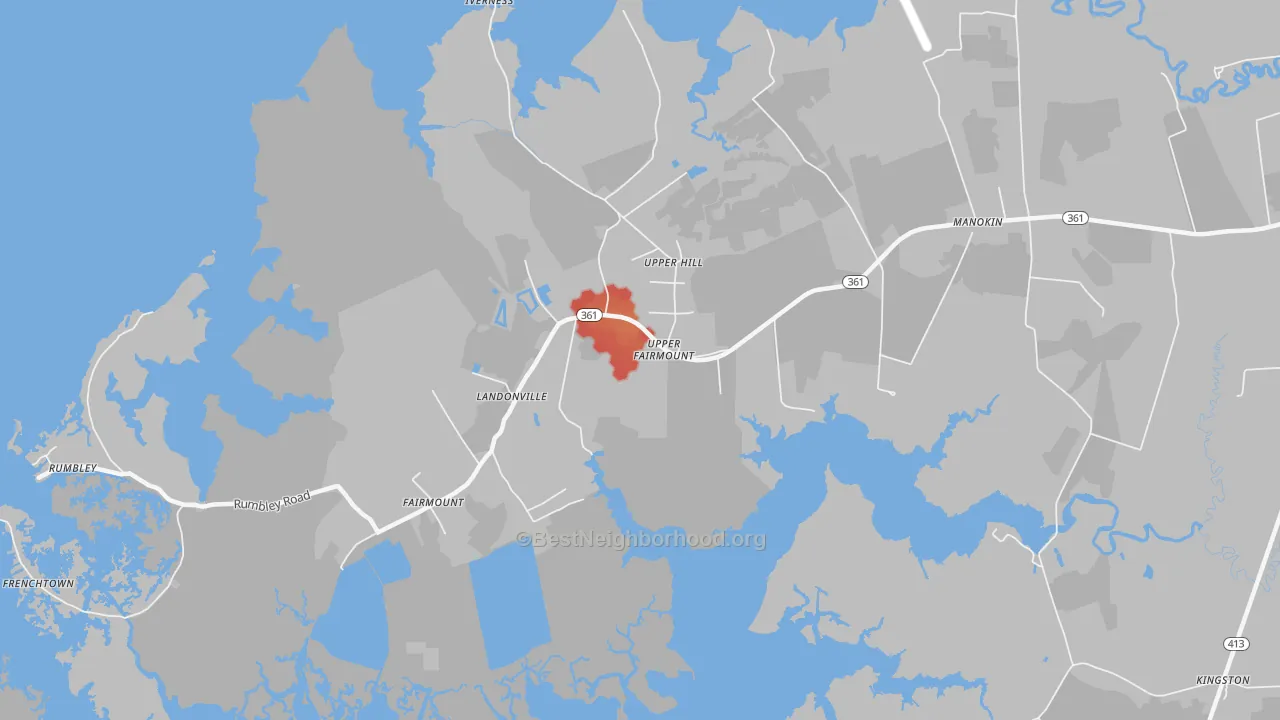Walk Grade map of Fairmount, MD, walkable areas in green and car-dependent areas in red