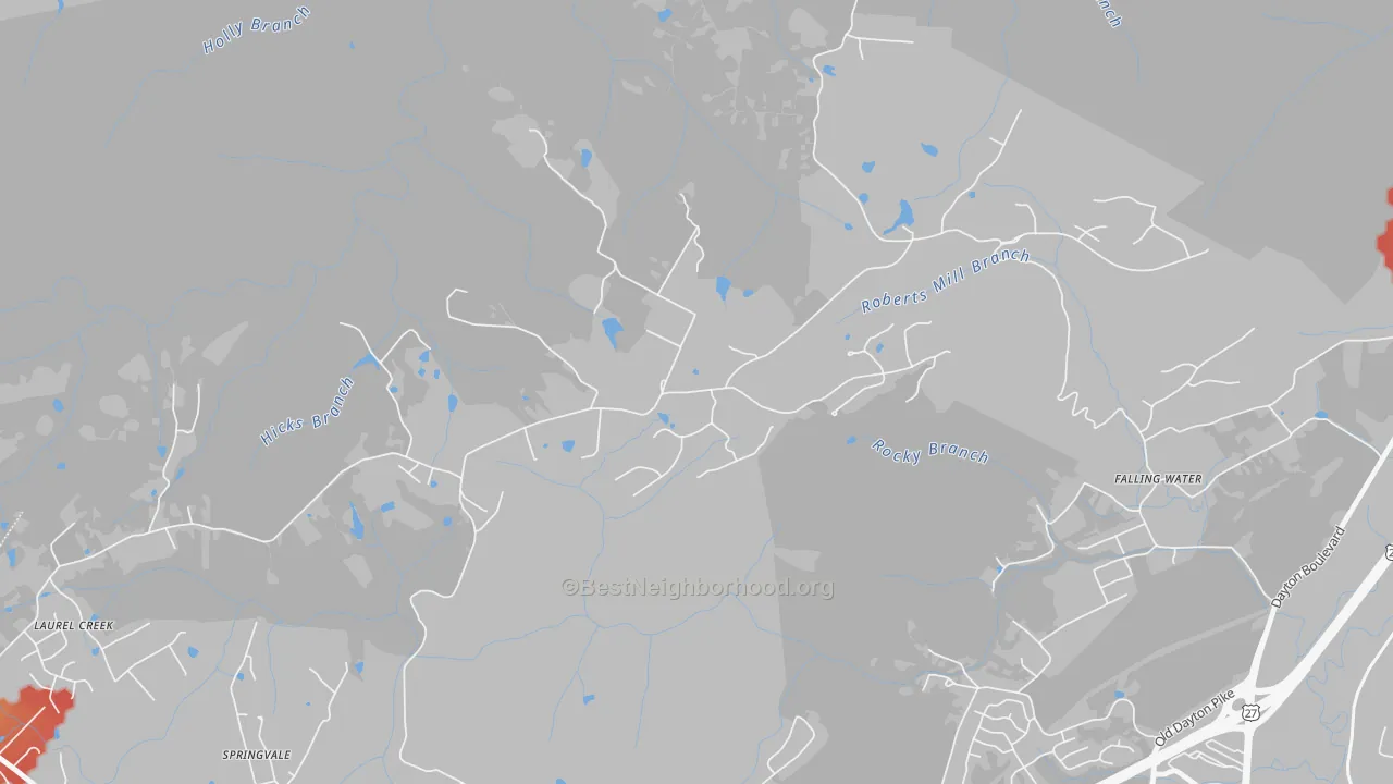 Walk Grade map of Fairmount, TN, walkable areas in green and car-dependent areas in red