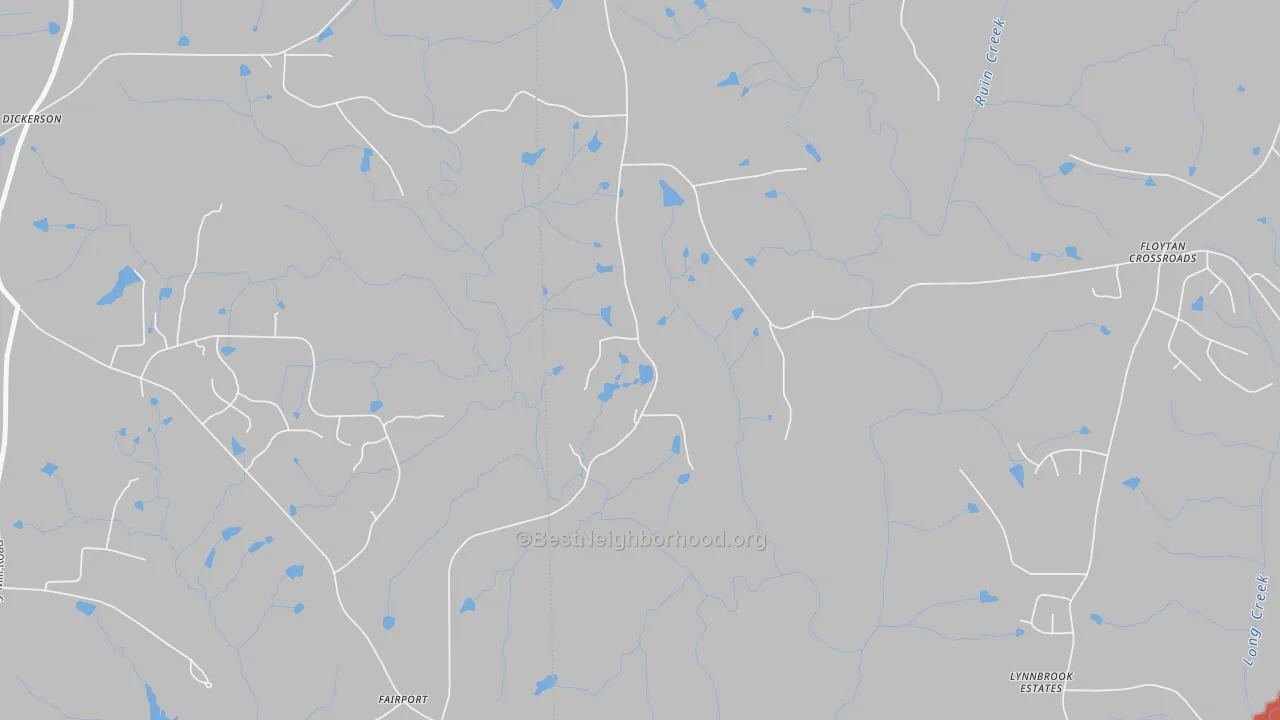 Walk Grade map of Fairport, NC, walkable areas in green and car-dependent areas in red