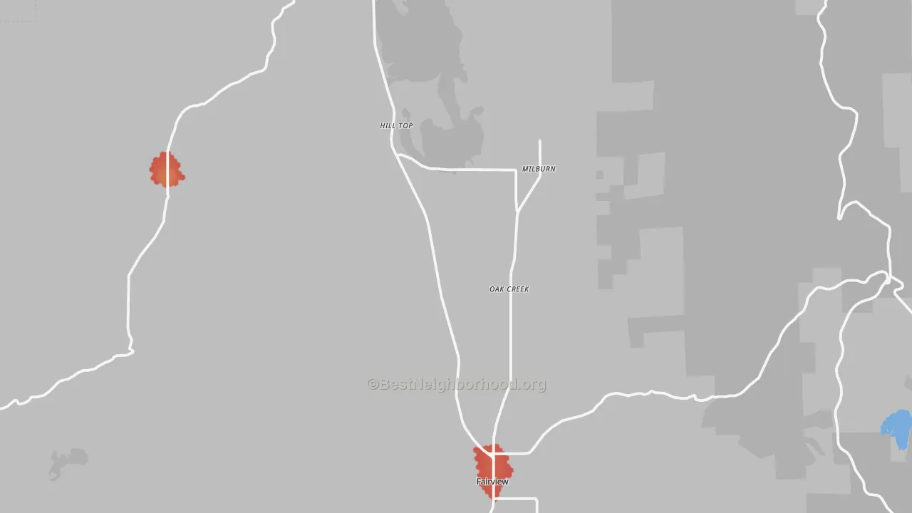 Walk Grade map of Fairview, UT, walkable areas in green and car-dependent areas in red