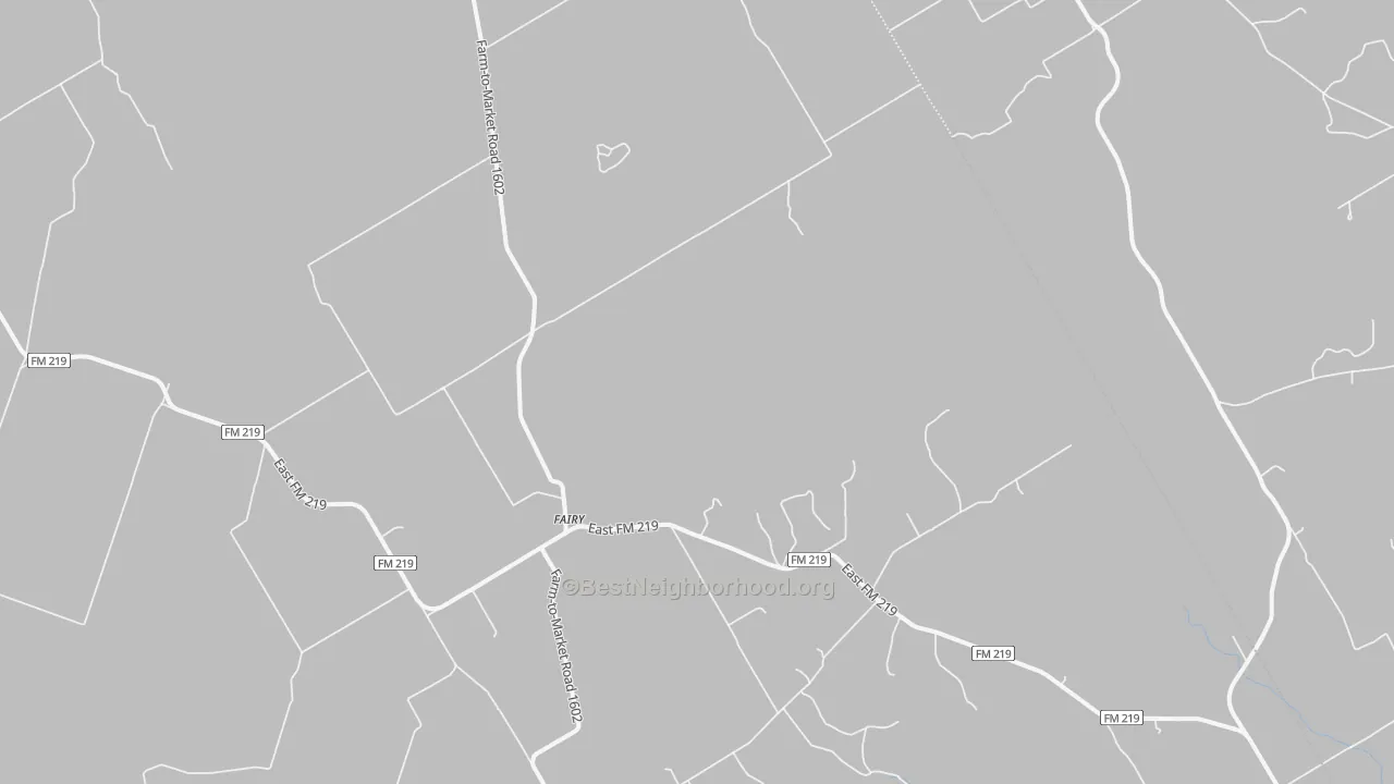 Walk Grade map of Fairy, TX, walkable areas in green and car-dependent areas in red