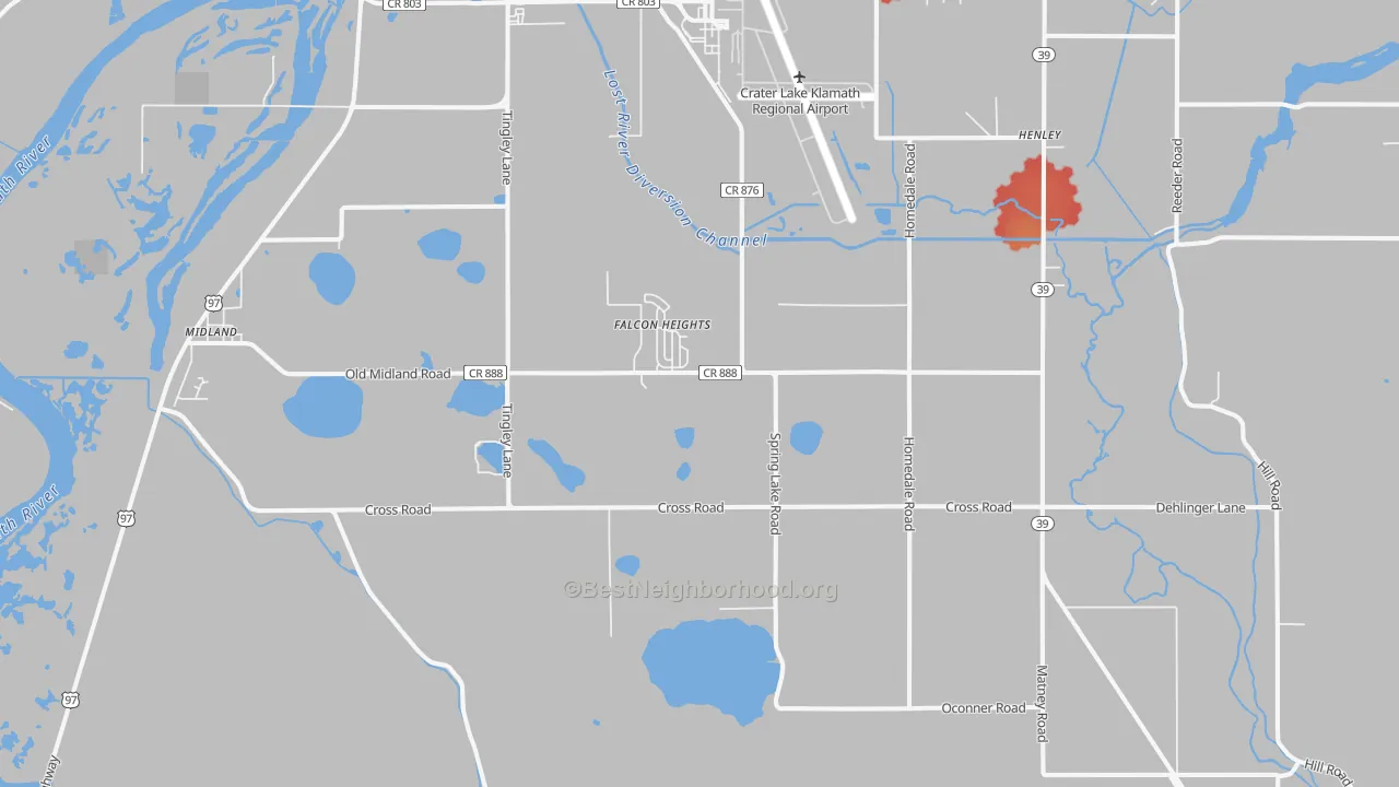Walk Grade map of Falcon Heights, OR, walkable areas in green and car-dependent areas in red