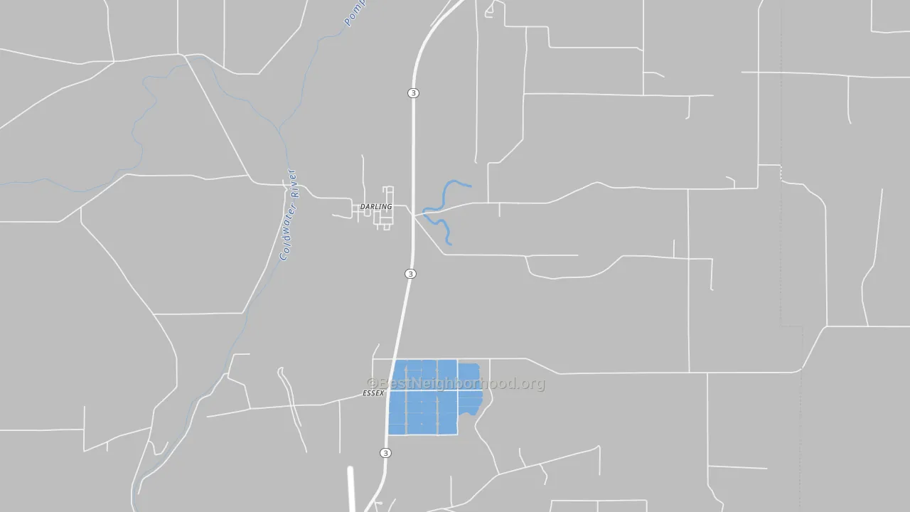 Walk Grade map of Falcon, MS, walkable areas in green and car-dependent areas in red