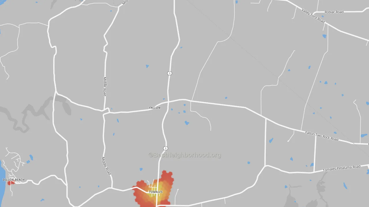 Walk Grade map of Fallon, CA, walkable areas in green and car-dependent areas in red
