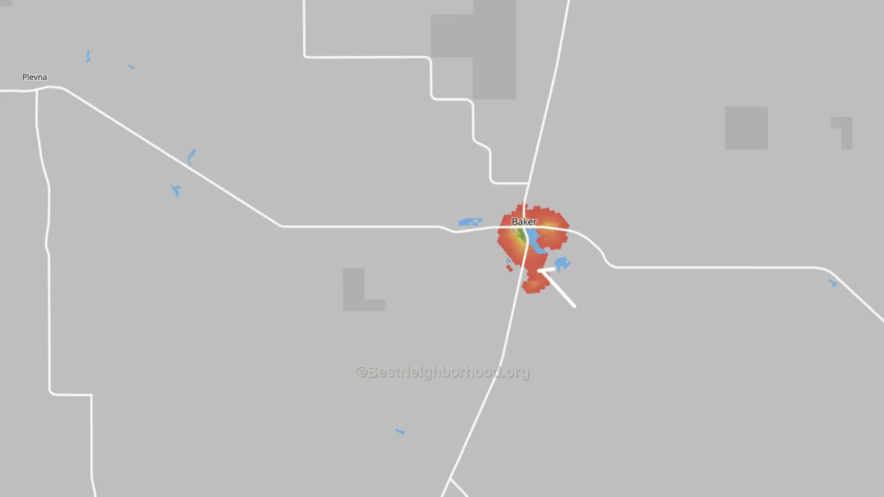 Walk Grade map of Fallon County, MT, walkable areas in green and car-dependent areas in red