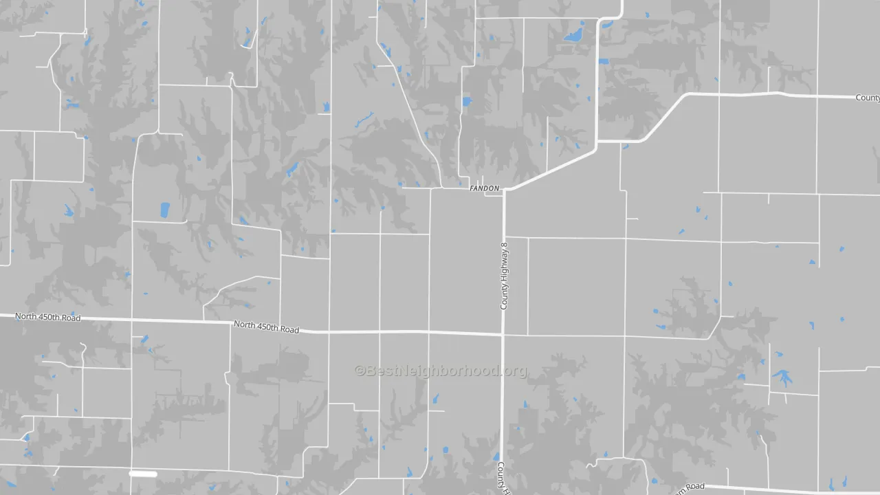 Walk Grade map of Fandon, IL, walkable areas in green and car-dependent areas in red