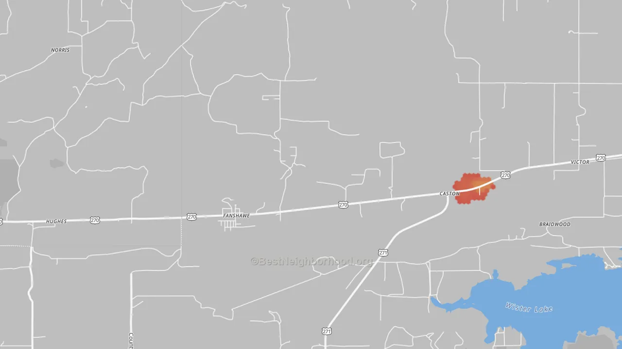 Walk Grade map of Fanshawe, OK, walkable areas in green and car-dependent areas in red