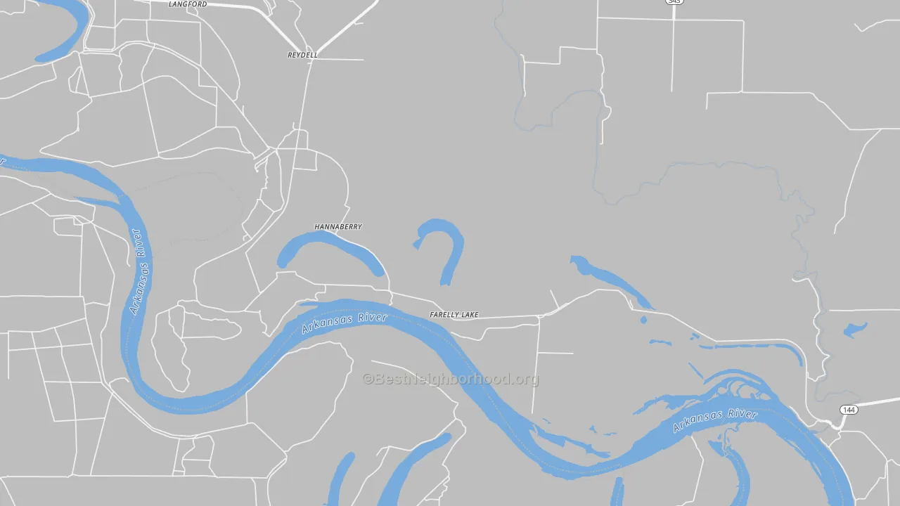 Walk Grade map of Farelly Lake, AR, walkable areas in green and car-dependent areas in red
