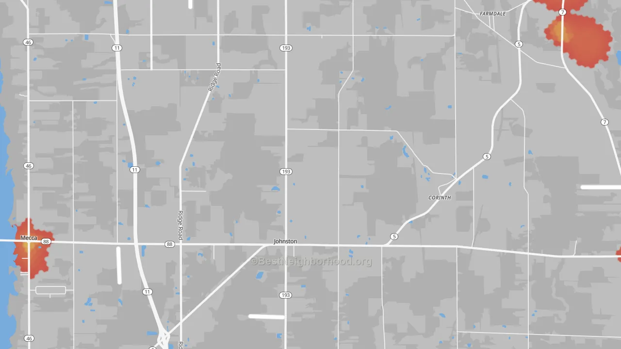 Walk Grade map of Farmdale, OH, walkable areas in green and car-dependent areas in red