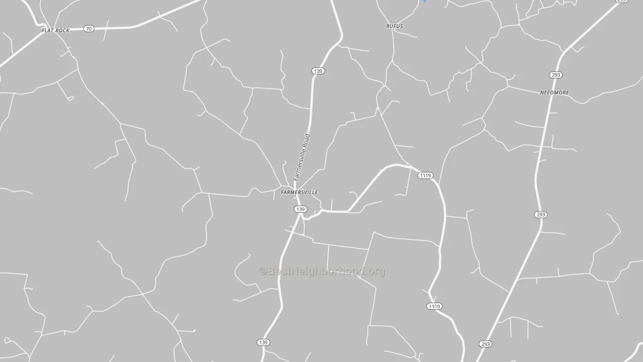 Walk Grade map of Farmersville, KY, walkable areas in green and car-dependent areas in red