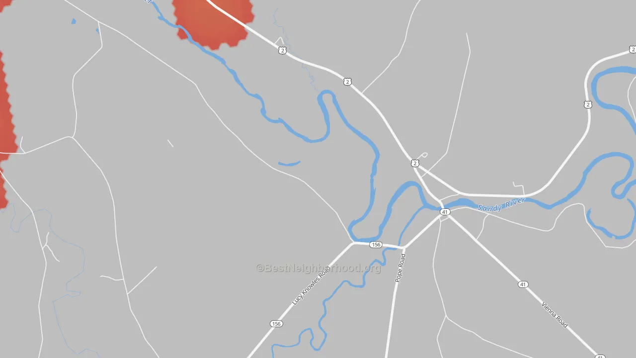 Walk Grade map of Farmington Falls, ME, walkable areas in green and car-dependent areas in red