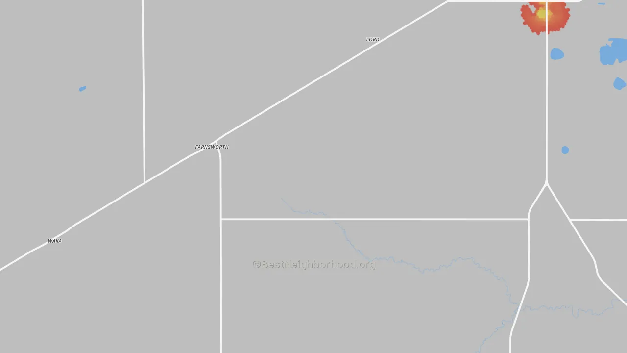 Walk Grade map of Farnsworth, TX, walkable areas in green and car-dependent areas in red