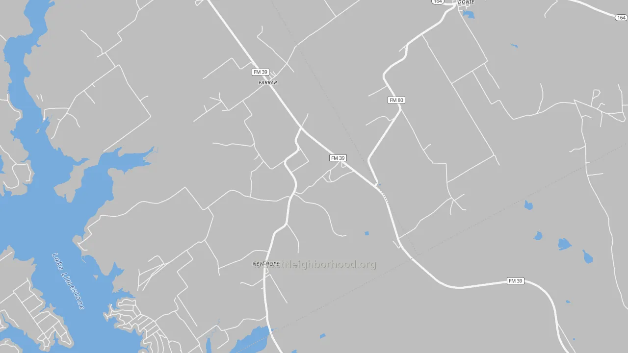 Walk Grade map of Farrar, TX, walkable areas in green and car-dependent areas in red