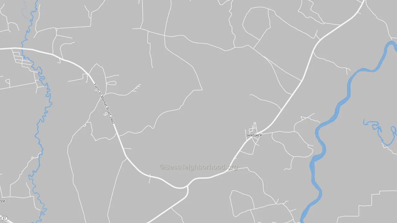 Walk Grade map of Fawil, TX, walkable areas in green and car-dependent areas in red
