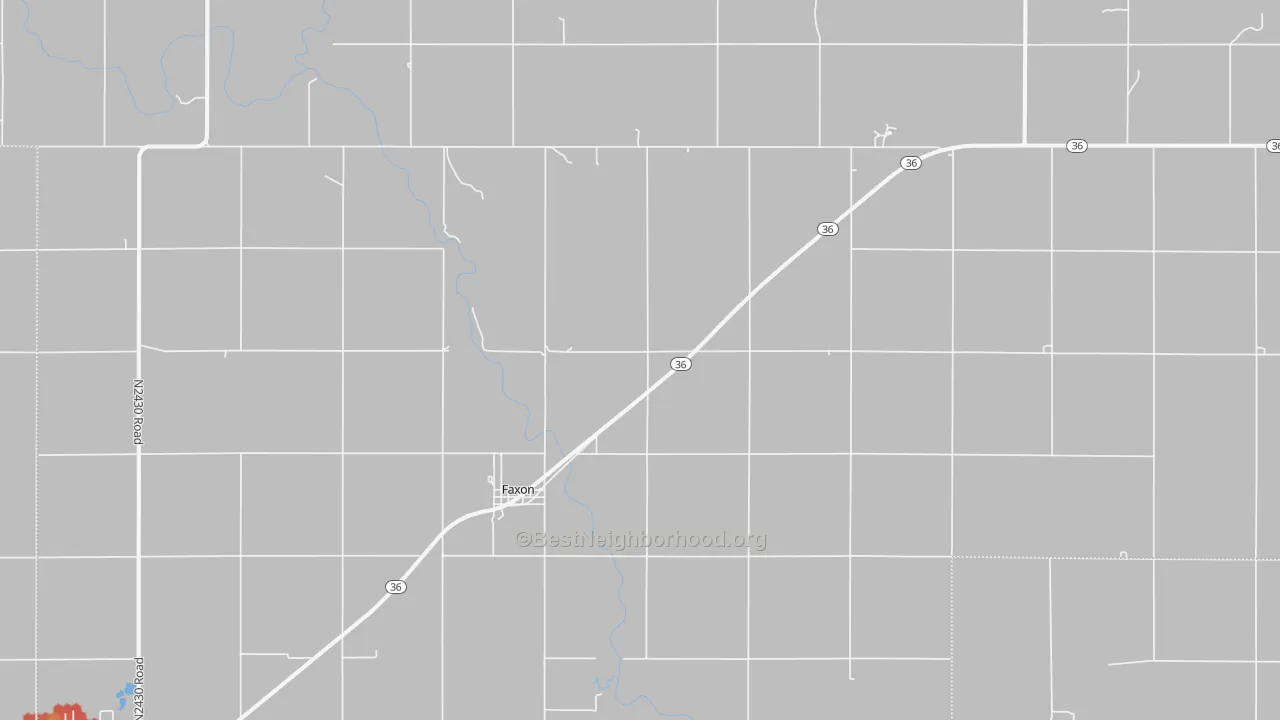 Walk Grade map of Faxon, OK, walkable areas in green and car-dependent areas in red