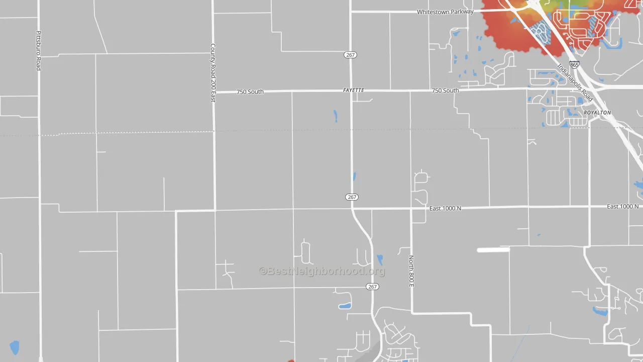 Walk Grade map of Fayette, IN, walkable areas in green and car-dependent areas in red