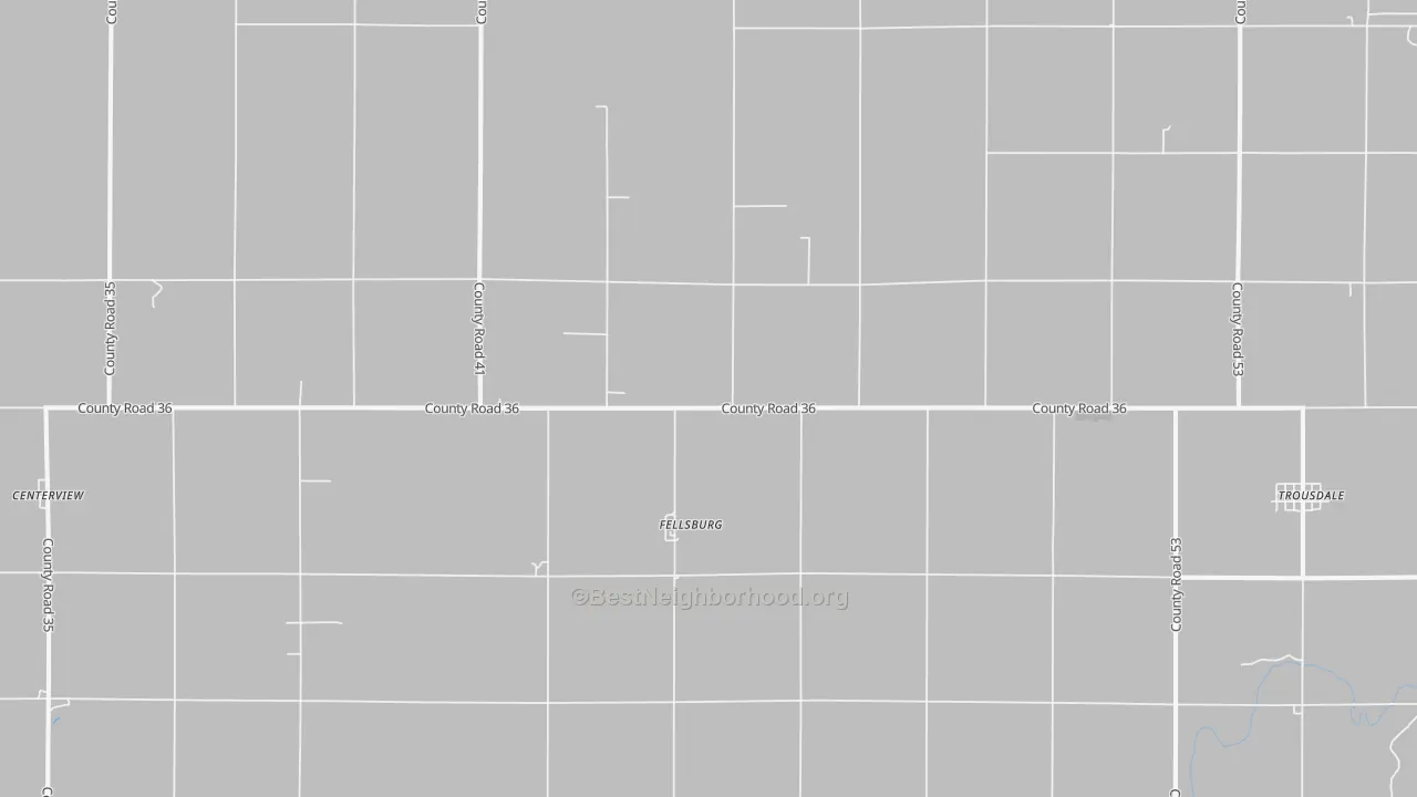 Walk Grade map of Fellsburg, KS, walkable areas in green and car-dependent areas in red