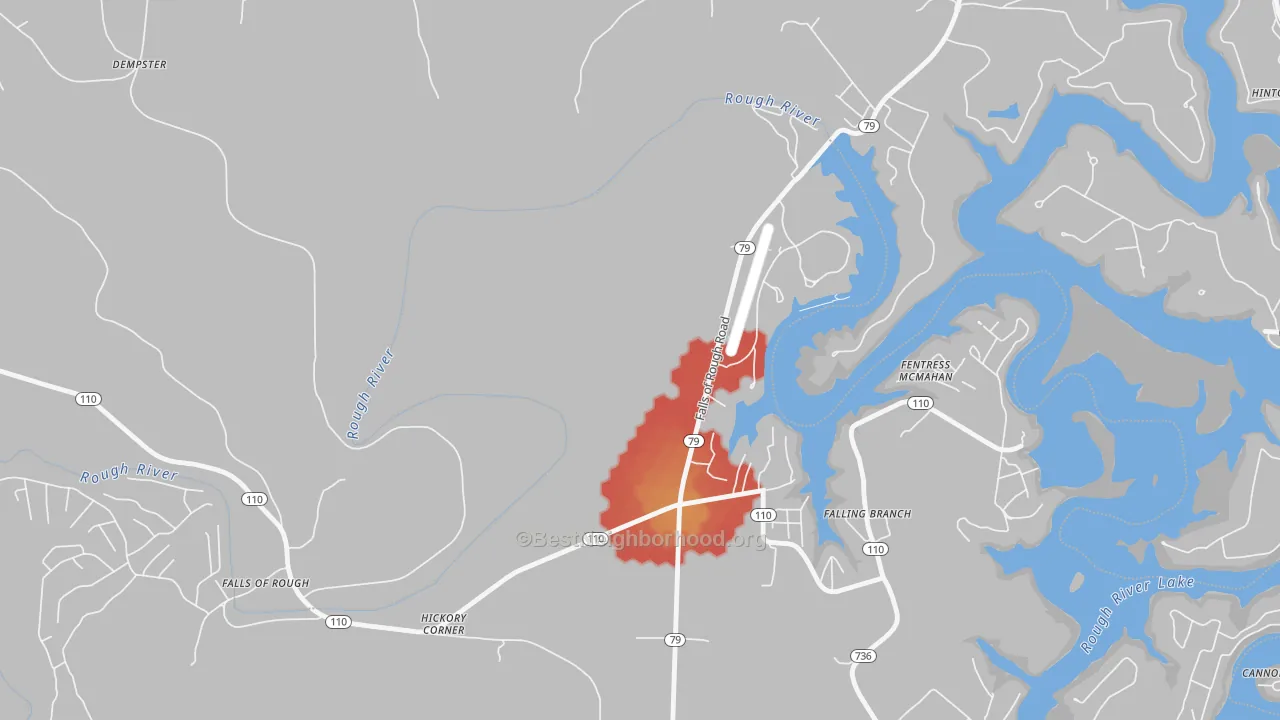 Walk Grade map of Fentress McMahan, KY, walkable areas in green and car-dependent areas in red