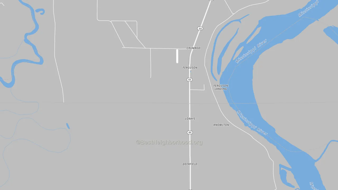 Walk Grade map of Ferguson, AR, walkable areas in green and car-dependent areas in red