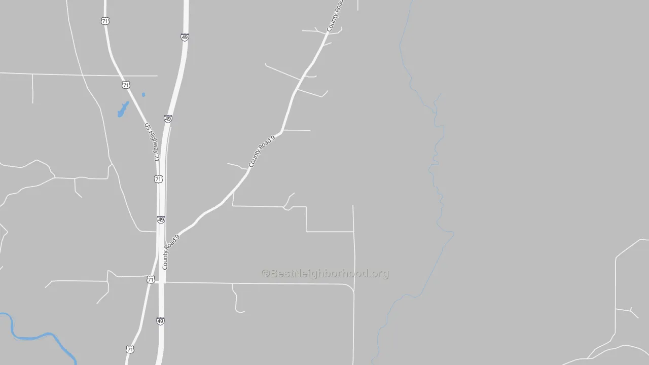 Walk Grade map of Ferguson Crossroads, AR, walkable areas in green and car-dependent areas in red