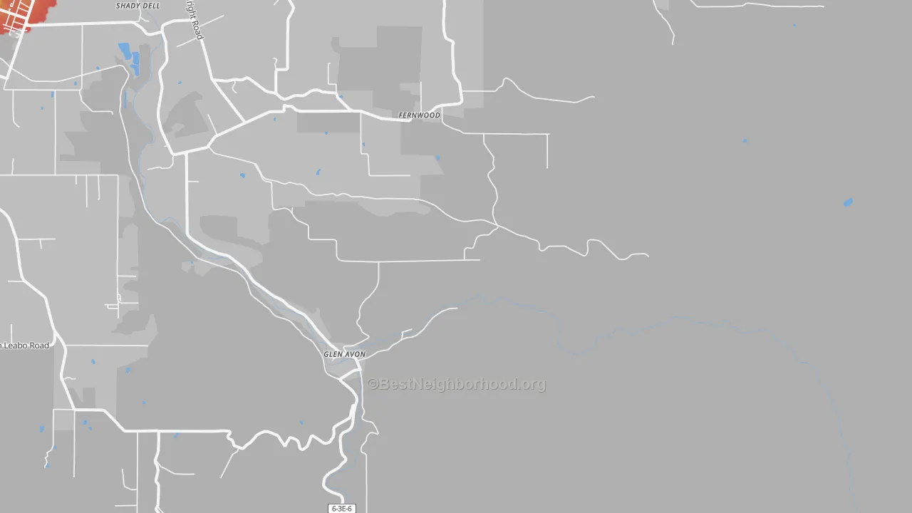 Walk Grade map of Fernwood, OR, walkable areas in green and car-dependent areas in red