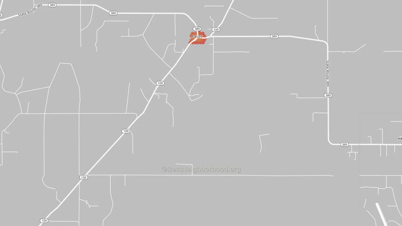 Walk Grade map of Fields, LA, walkable areas in green and car-dependent areas in red