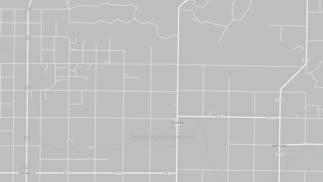 Walk Grade map of Fieldton, TX, walkable areas in green and car-dependent areas in red