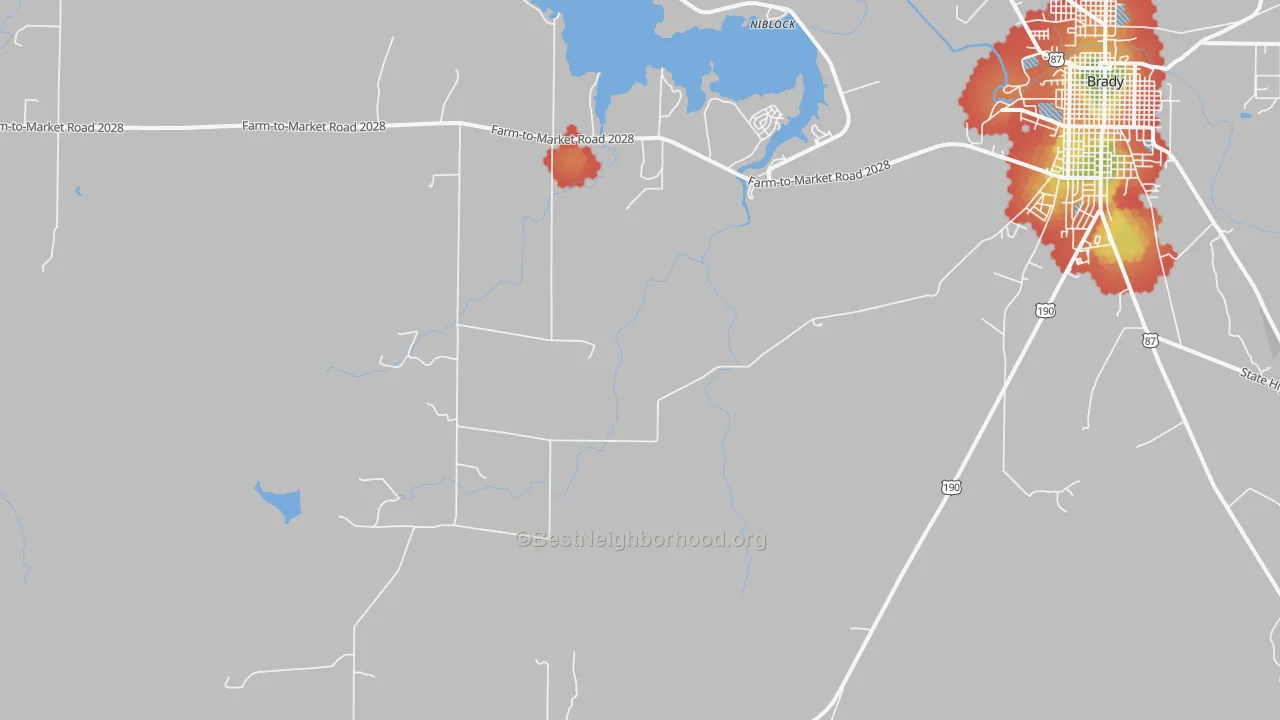 Walk Grade map of Fife, TX, walkable areas in green and car-dependent areas in red